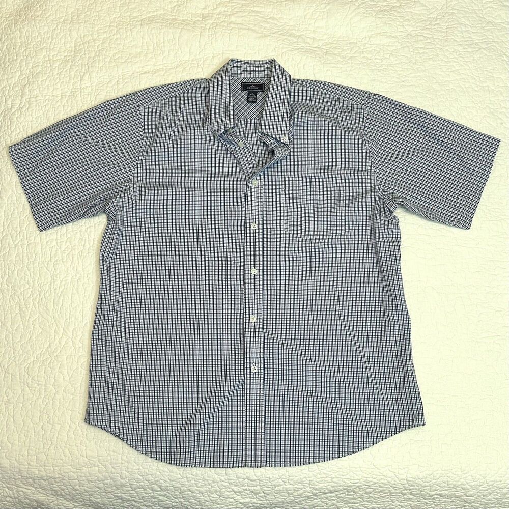 Dockers Button Up Shirt Men's Size Large Short Sleeve Blue & White Plaid Size L